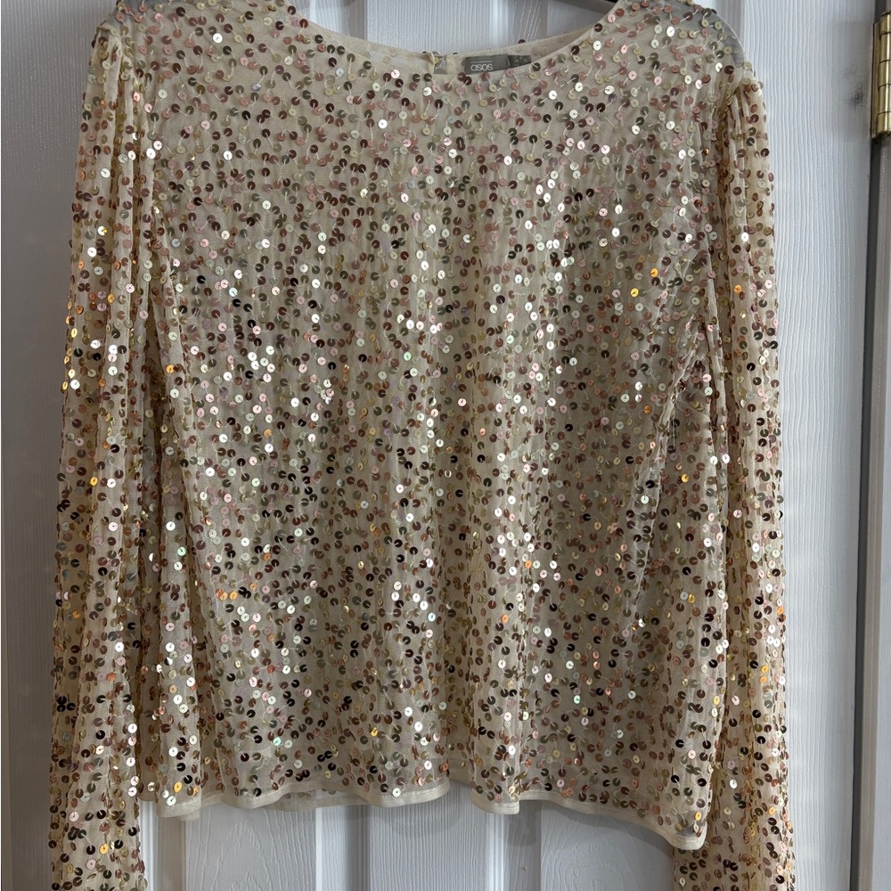 ASOS Sequin Embellished Beige Blouse